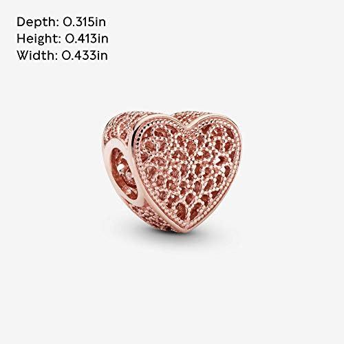  Pandora Womens Rose Filigree and Metal Beads Heart Charm 14 Carat Rose Gold-Plated Metal Alloy 781811