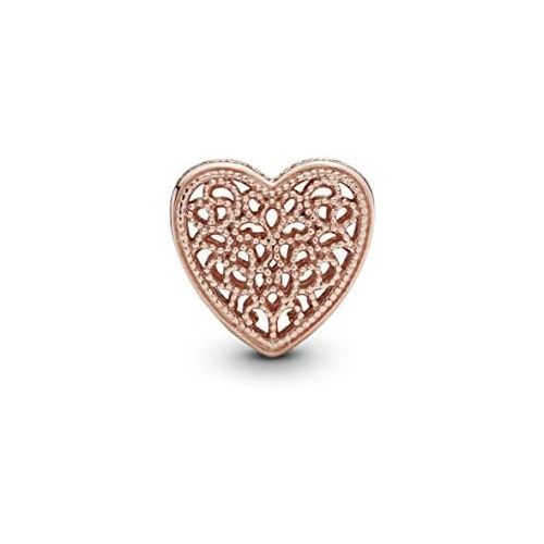  Pandora Womens Rose Filigree and Metal Beads Heart Charm 14 Carat Rose Gold-Plated Metal Alloy 781811