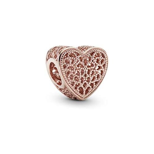  Pandora Womens Rose Filigree and Metal Beads Heart Charm 14 Carat Rose Gold-Plated Metal Alloy 781811