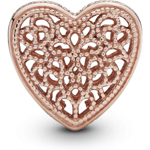  Pandora Womens Rose Filigree and Metal Beads Heart Charm 14 Carat Rose Gold-Plated Metal Alloy 781811