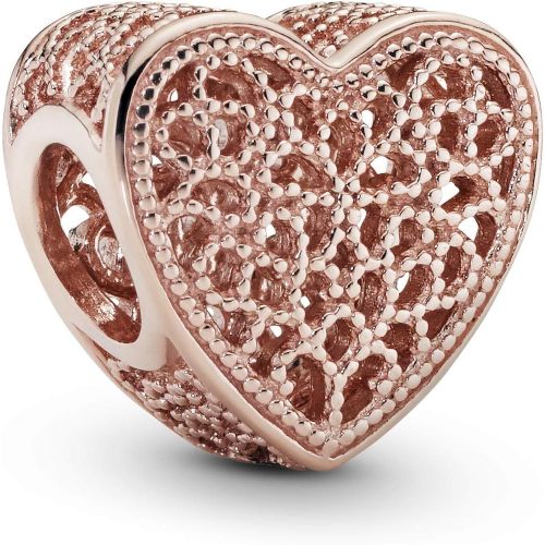  Pandora Womens Rose Filigree and Metal Beads Heart Charm 14 Carat Rose Gold-Plated Metal Alloy 781811