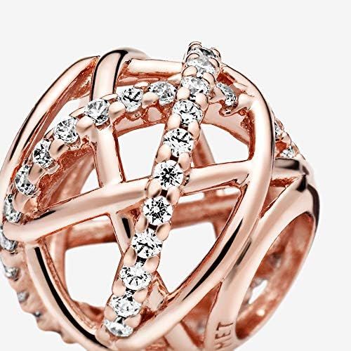  Pandora 781388CZ Womens Rose Sparkling & Polished Lines Charm 14 Carat Rose Gold-Plated Metal Alloy