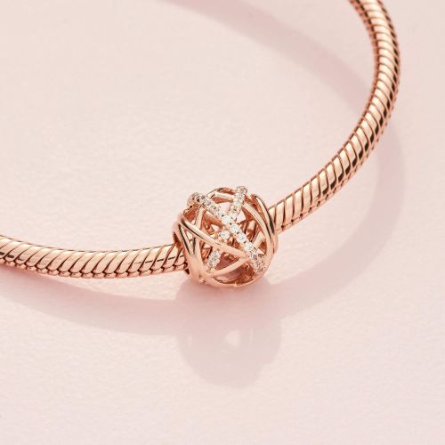  Pandora 781388CZ Womens Rose Sparkling & Polished Lines Charm 14 Carat Rose Gold-Plated Metal Alloy