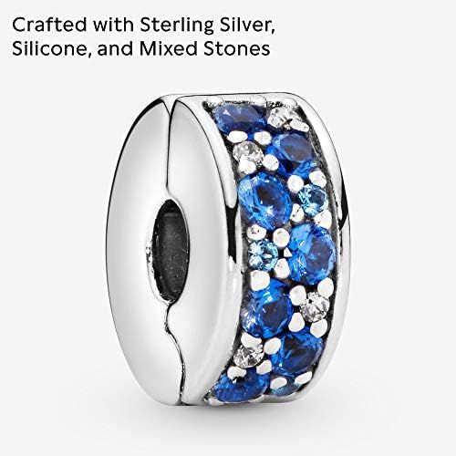  Pandora Moments Blue Pave Clip Sterling Silver Cubic Zirconia 791817NSBMX