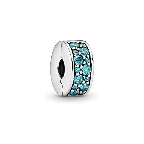  Pandora Moments 791817MCZ Petrol-Coloured Pave Clip Sterling Silver Cubic Zirconia