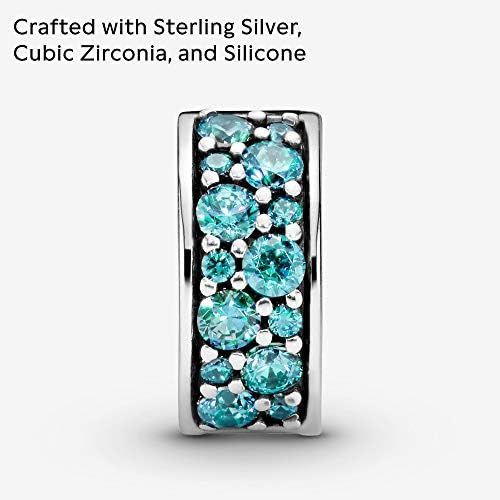  Pandora Moments 791817MCZ Petrol-Coloured Pave Clip Sterling Silver Cubic Zirconia