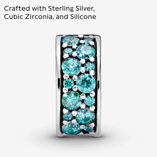  Pandora Moments 791817MCZ Petrol-Coloured Pave Clip Sterling Silver Cubic Zirconia