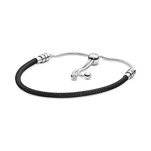  Pandora 597225CBK-2 Womens Leather Sliding Bracelet Sterling Silver Cubic Zirconia