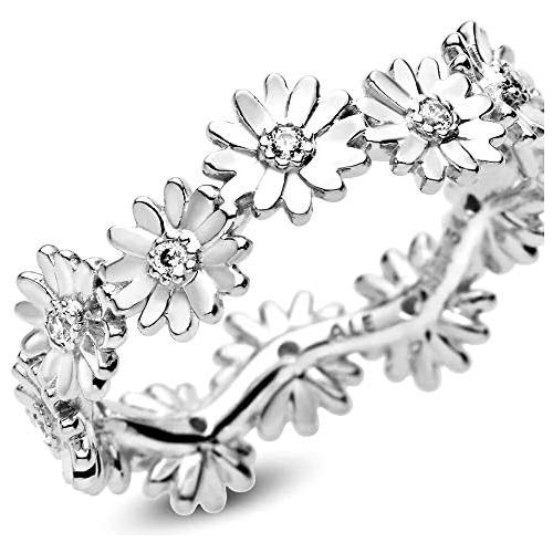  Pandora Silver Womens Ring, 198799C01, Sparkling Daisy Crown, Sterling Silver, Silver