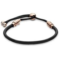 Pandora Rose Moments Sliding Leather Bracelet, Black, 588059CBK, Gold Plated