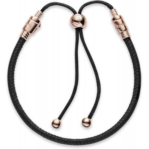  Pandora Rose Moments Sliding Leather Bracelet, Black, 588059CBK, Gold Plated