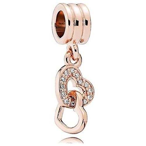  Pandora 781242CZ Womens Rose Intertwined Heart Charm Pendant 14K Rose Gold-Plated Alloy