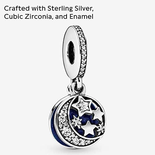  Pandora Moments 791993CZ Moon & Blue Sky Charm Pendant Sterling Silver Cubic Zirconia Enamel