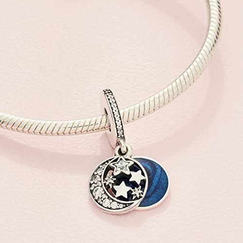  Pandora Moments 791993CZ Moon & Blue Sky Charm Pendant Sterling Silver Cubic Zirconia Enamel