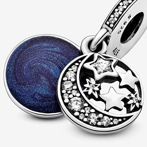  Pandora Moments 791993CZ Moon & Blue Sky Charm Pendant Sterling Silver Cubic Zirconia Enamel