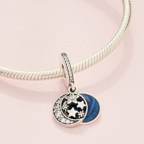  Pandora Moments 791993CZ Moon & Blue Sky Charm Pendant Sterling Silver Cubic Zirconia Enamel