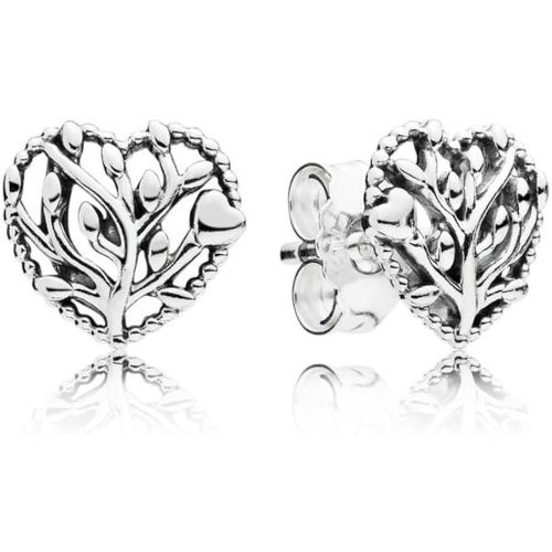  Pandora Stories 297085 Family Tree Heart Stud Earrings Sterling Silver