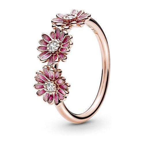  Pandora Rose 188792C01 Womens Ring Pink Daisy Trio, Base Metal, Rose Gold