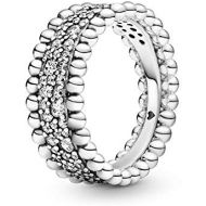 Pandora 198676C01 Womens Ring Beaded Pave Band, Silver, Silver