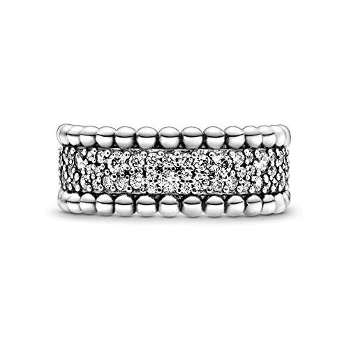  Pandora 198676C01 Womens Ring Beaded Pave Band, Silver, Silver