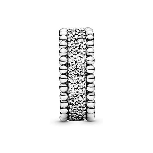  Pandora 198676C01 Womens Ring Beaded Pave Band, Silver, Silver