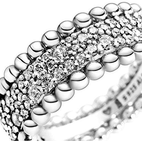  Pandora 198676C01 Womens Ring Beaded Pave Band, Silver, Silver