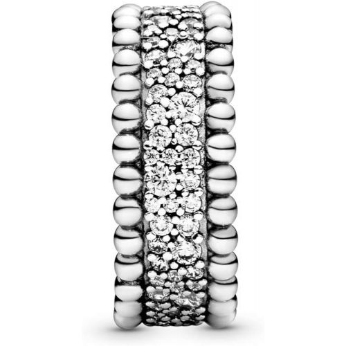  Pandora 198676C01 Womens Ring Beaded Pave Band, Silver, Silver