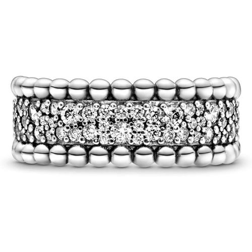  Pandora 198676C01 Womens Ring Beaded Pave Band, Silver, Silver