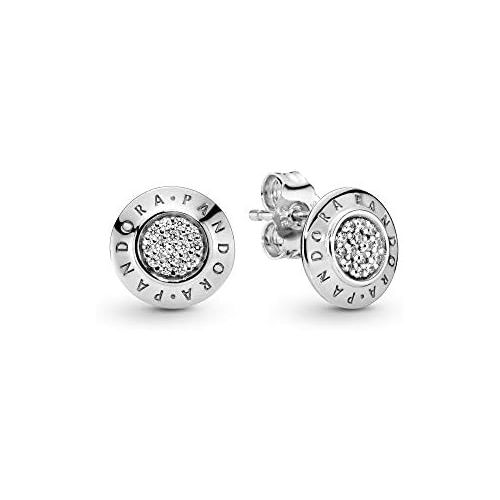  Pandora 290559CZ Sparkling Logo Stud Earrings Sterling Silver