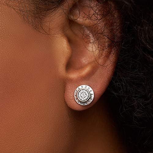 Pandora 290559CZ Sparkling Logo Stud Earrings Sterling Silver