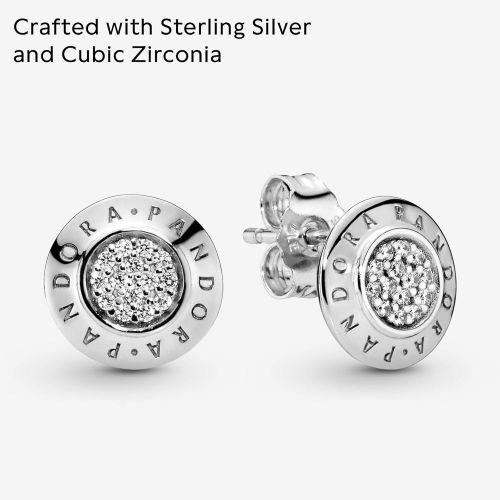  Pandora 290559CZ Sparkling Logo Stud Earrings Sterling Silver