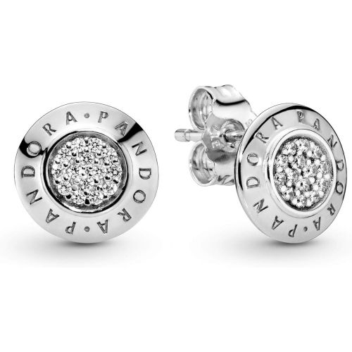  Pandora 290559CZ Sparkling Logo Stud Earrings Sterling Silver