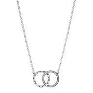 Pandora Logo & Sparkling Intertwined Circles Necklace Sterling Silver Cubic Zirconia 396235CZ-45