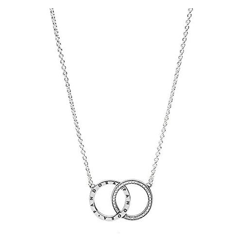  Pandora Logo & Sparkling Intertwined Circles Necklace Sterling Silver Cubic Zirconia 396235CZ-45