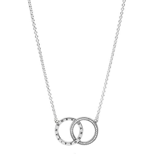  Pandora Logo & Sparkling Intertwined Circles Necklace Sterling Silver Cubic Zirconia 396235CZ-45