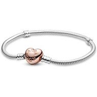 Pandora Bracelet with Heart Shaped Pandora Rose Clasp 580719, Gold Plated, multicoloured