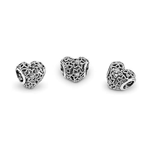  Pandora Moments Open Flower Heart Charm Sterling Silver Cubic Zirconia 796264CZ