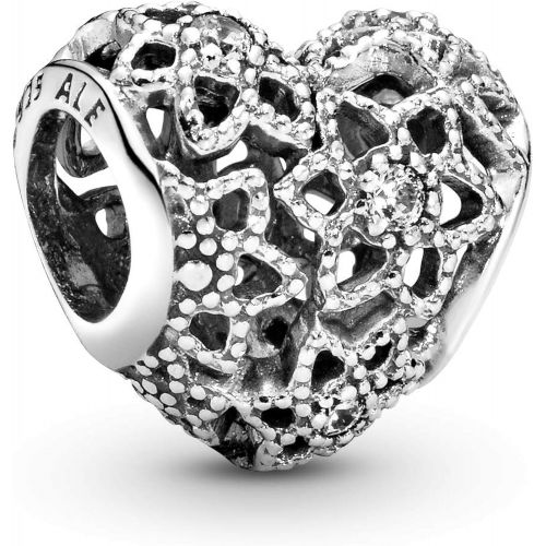  Pandora Moments Open Flower Heart Charm Sterling Silver Cubic Zirconia 796264CZ