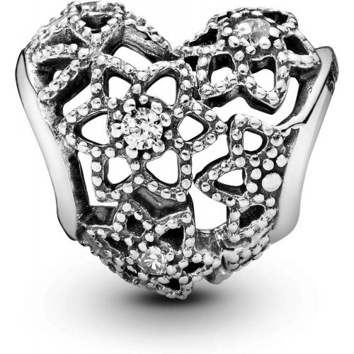  Pandora Moments Open Flower Heart Charm Sterling Silver Cubic Zirconia 796264CZ