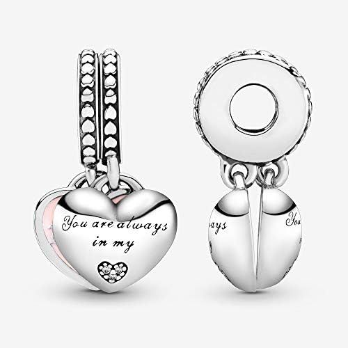  Pandora Mother & Daughter Hearts Silver & Pink Dangle Charm 792072En40