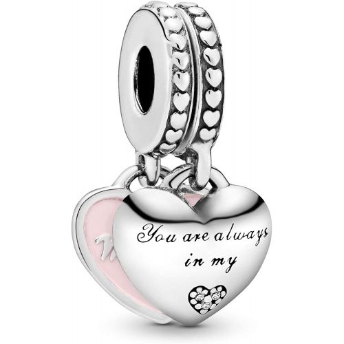  Pandora Mother & Daughter Hearts Silver & Pink Dangle Charm 792072En40