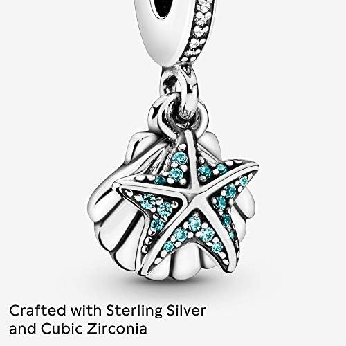  Pandora Moments 792076CZF Starfish and Shell Charm Pendant Sterling Silver Cubic Zirconia