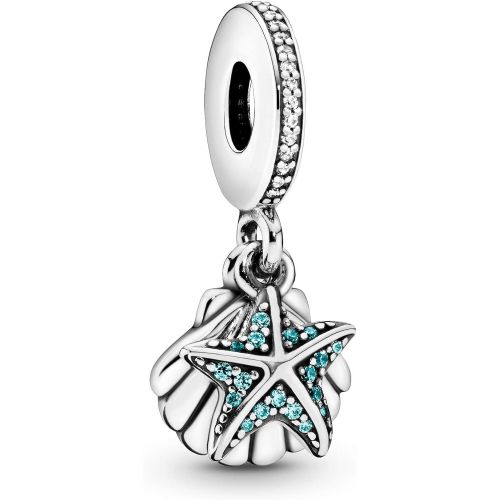  Pandora Moments 792076CZF Starfish and Shell Charm Pendant Sterling Silver Cubic Zirconia