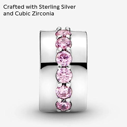  Pandora Moments 791972PCZ Womens Pink Sparkling Line Clip Sterling Silver Cubic Zirconia