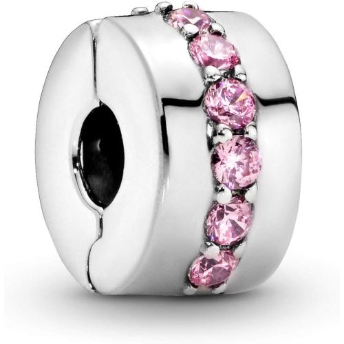  Pandora Moments 791972PCZ Womens Pink Sparkling Line Clip Sterling Silver Cubic Zirconia