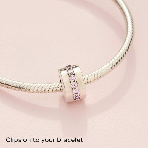  Pandora Moments 791972PCZ Womens Pink Sparkling Line Clip Sterling Silver Cubic Zirconia