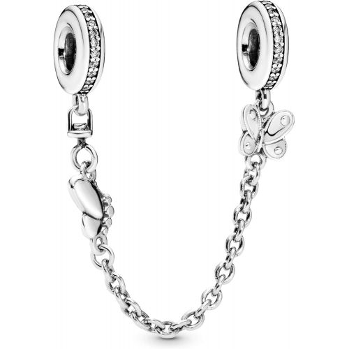  Pandora 797865CZ Safety Chain Decorative Butterflies, Silver, Silver