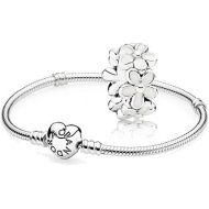 Original Pandora Gift Set - 1 Silver Bracelet with Heart Clasp 590719 and 1 Silver Intermediate Element Lovely Daisy 791495EN12