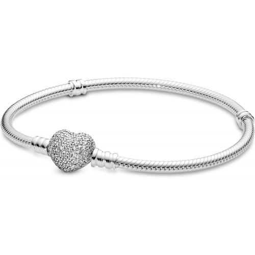  Pandora Heart Clasp Bracelet with Pave Sterling Silver 590727CZ 21