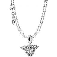 Pandora 75614 Pendant Heart with Angel Wings and 2 Row Necklace Silver 925